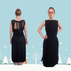 Fringe Dress 60s Black Cocktail Party Vintage S